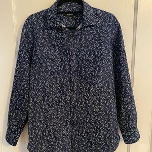 Nine West slim fit medium floral pattern blue button down